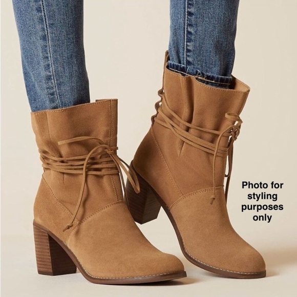 Suede Moto Boho Slouchy Shaft Booties Camel Western Coastal Cowgirl Piratecore - Picture 1 of 11